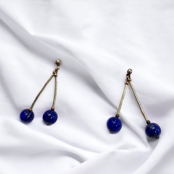 Vintage Lapis Sterling Silver Dangle Earrings - Picture 1 of 2